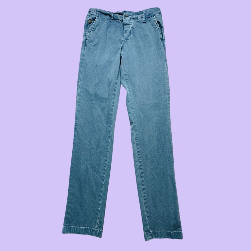 Pascucci Chino Pants Mens 31x34 (29x31) Blue Amiral Slim Straight Leg Button Fly